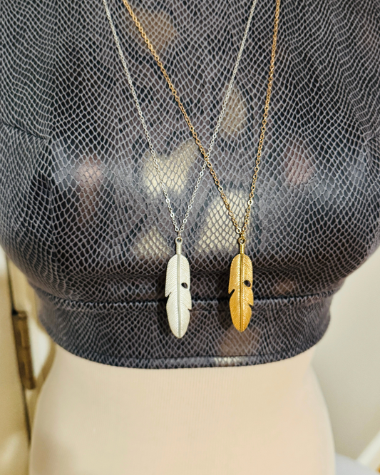 Long Necklace With Feather Pendant